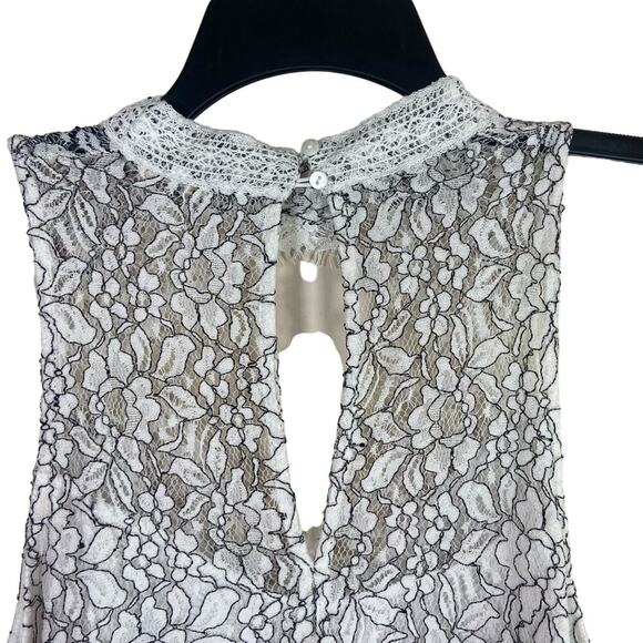 One The Land Halter Dress‎ Women's Large White Black Lace Gauzy Tiered Keyhole - Picture 5 of 14